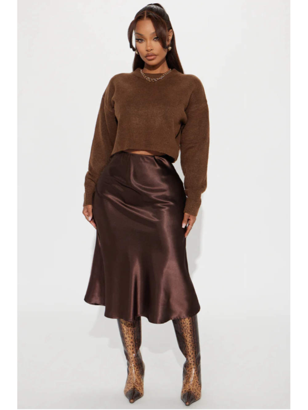 Fashion nova FINER THINGS SATIN MIDI SKIRT Small NWT